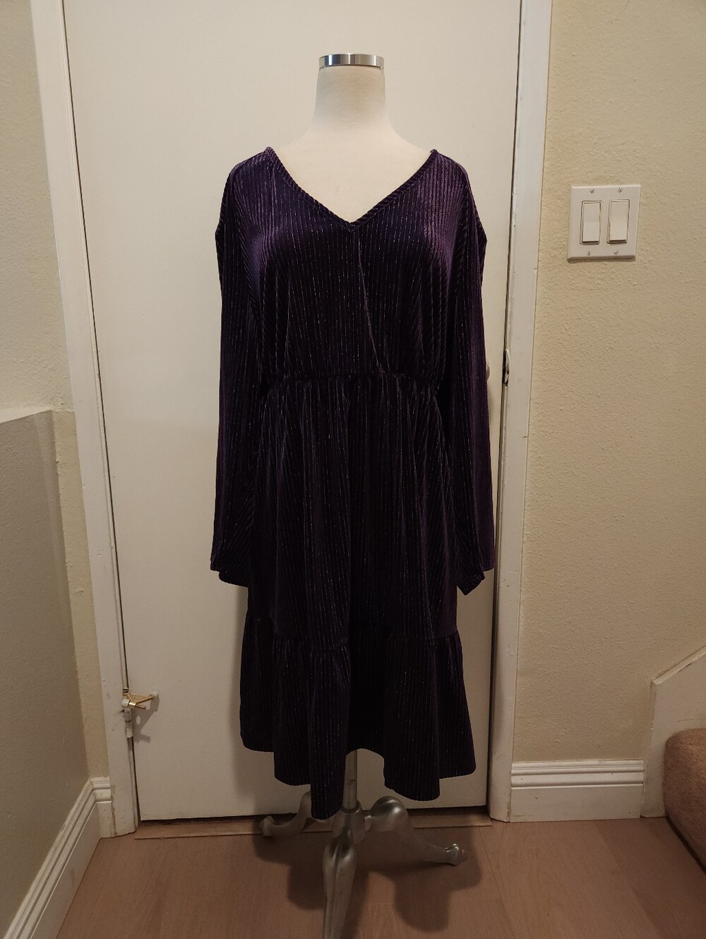 Purple V-Neck Long Sleeve Women's Dress